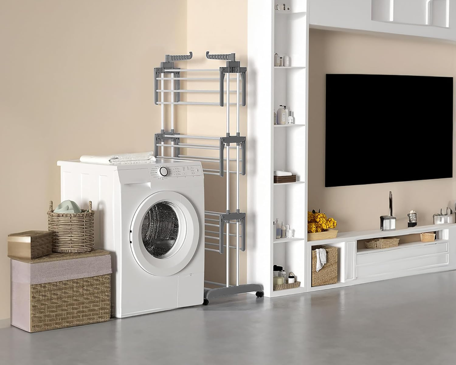 Clothes Drying Rack，4-Tier Laundry Rack，It Can Move Dryer Stand，Foldable Clothes Airer Drying Rack，Portable Clothes Rack with 4 Castors，For Drying Clothes, Clothes, Towels Indoors and Outdoors image number 3