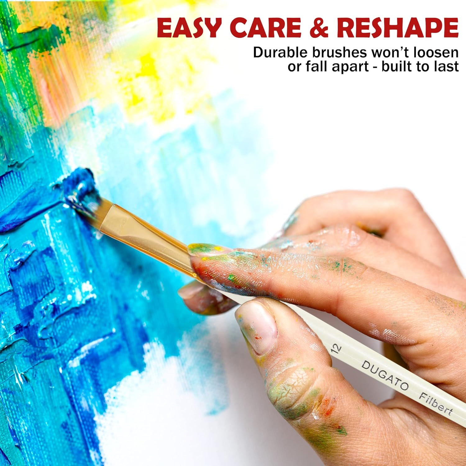 DUGATO 15 Piece Artist Paint Brush Set - Anti-Shedding Nylon Hair Brushes with Comfortable Grip for Acrylic, Watercolor, Oil, Gouache & Crafts - Suitable for All Skill Levels, Beginners, and Hobbyists image number 4