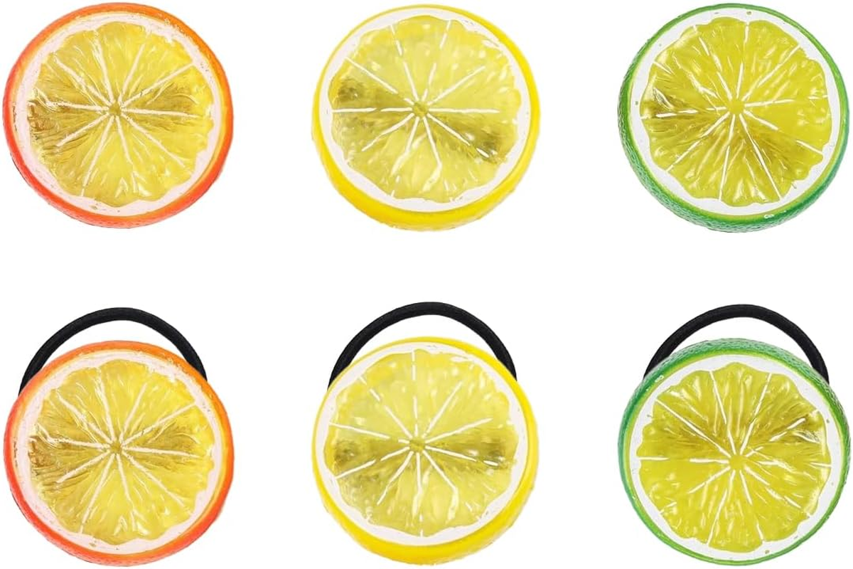 HQRKOTM 3 Pieces Hair Clips + 3 Discs Elastic Hair Scrunchie Girls Women Cute Fruit Hair Accessories for Party, Banana Clip, Hawaiian Decoration (Yellow + Orange + Green)