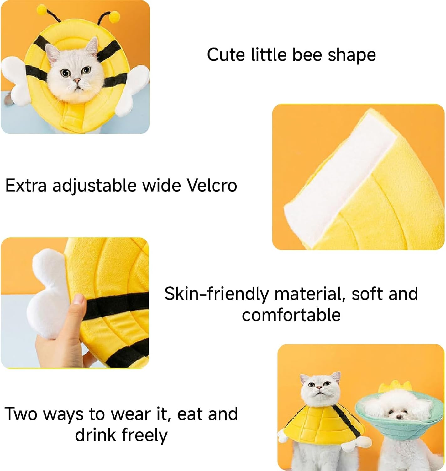 Cat Collar for Dog, Adjustable Neck Collar, Soft Adjustable Collar for Cats, Cat Collar, Recovery Anti-Leak Pet Collar for Small Dogs, Kittens (Yellow, M)