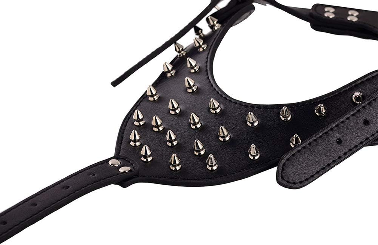 3 Pieces Harness for Dogs with Spiked Rivets, Dog Collar Dog Chain Set Adjustable Lead for Dog Harness Collar Chain image number 3