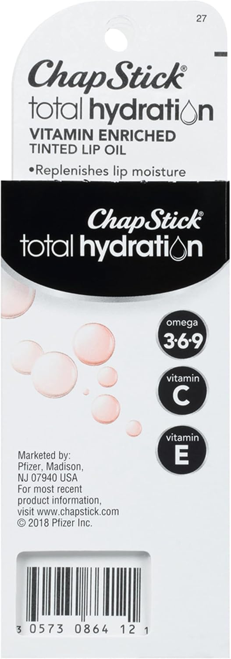 Chapstick Total Hydration Vitamin Enriched Tinted Lip Oil (Nearly Nude, 1 Tube), Vitamin C, Vitamin E, Contains Omega 3 6 9, 0.24 Ounce