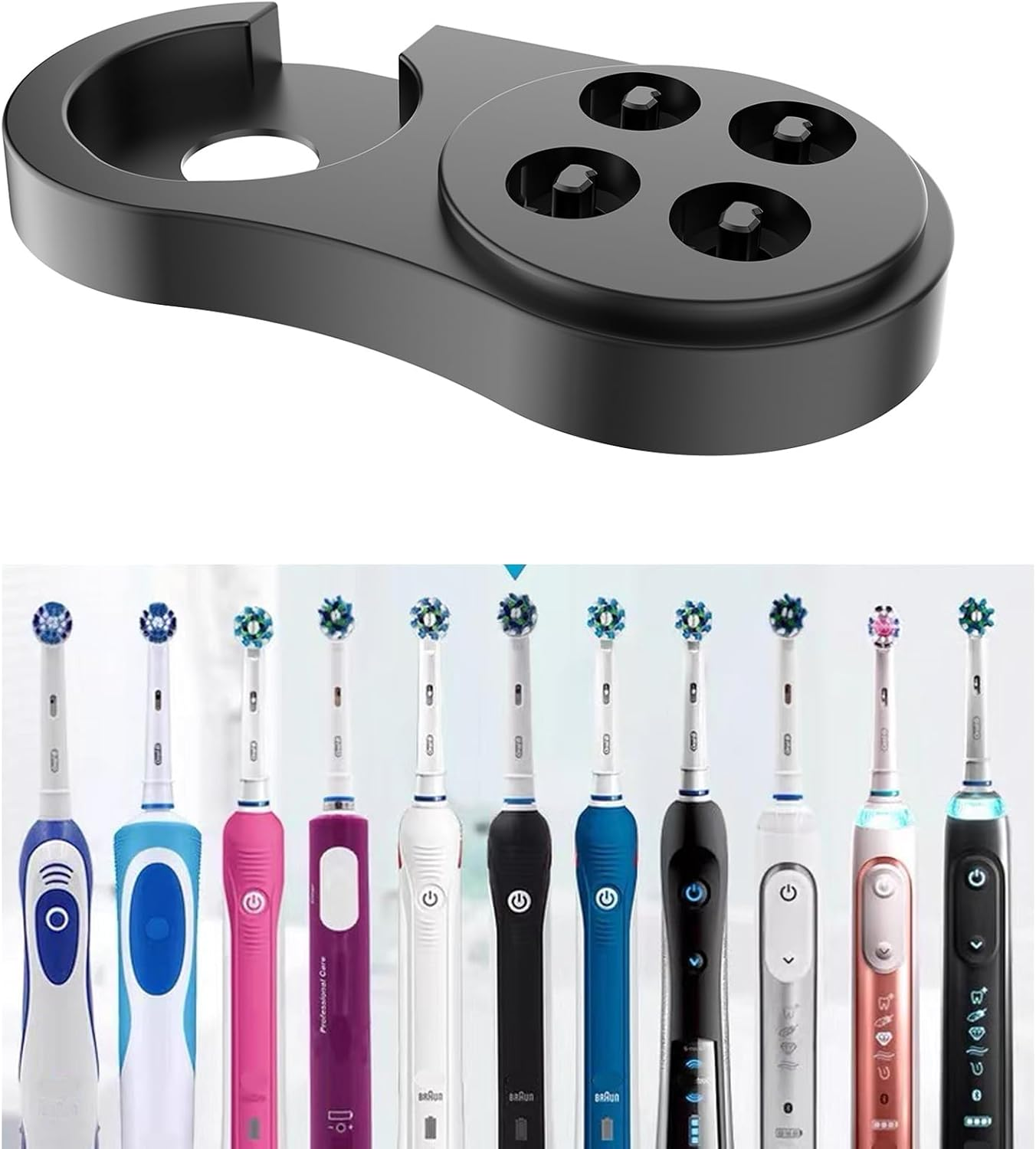 Electric Toothbrush Holder Compatible with Oral B IO3/4/5/6 EB round Head Series Brush Heads, Plastic Organizer Stand (Black) - Black image number 2