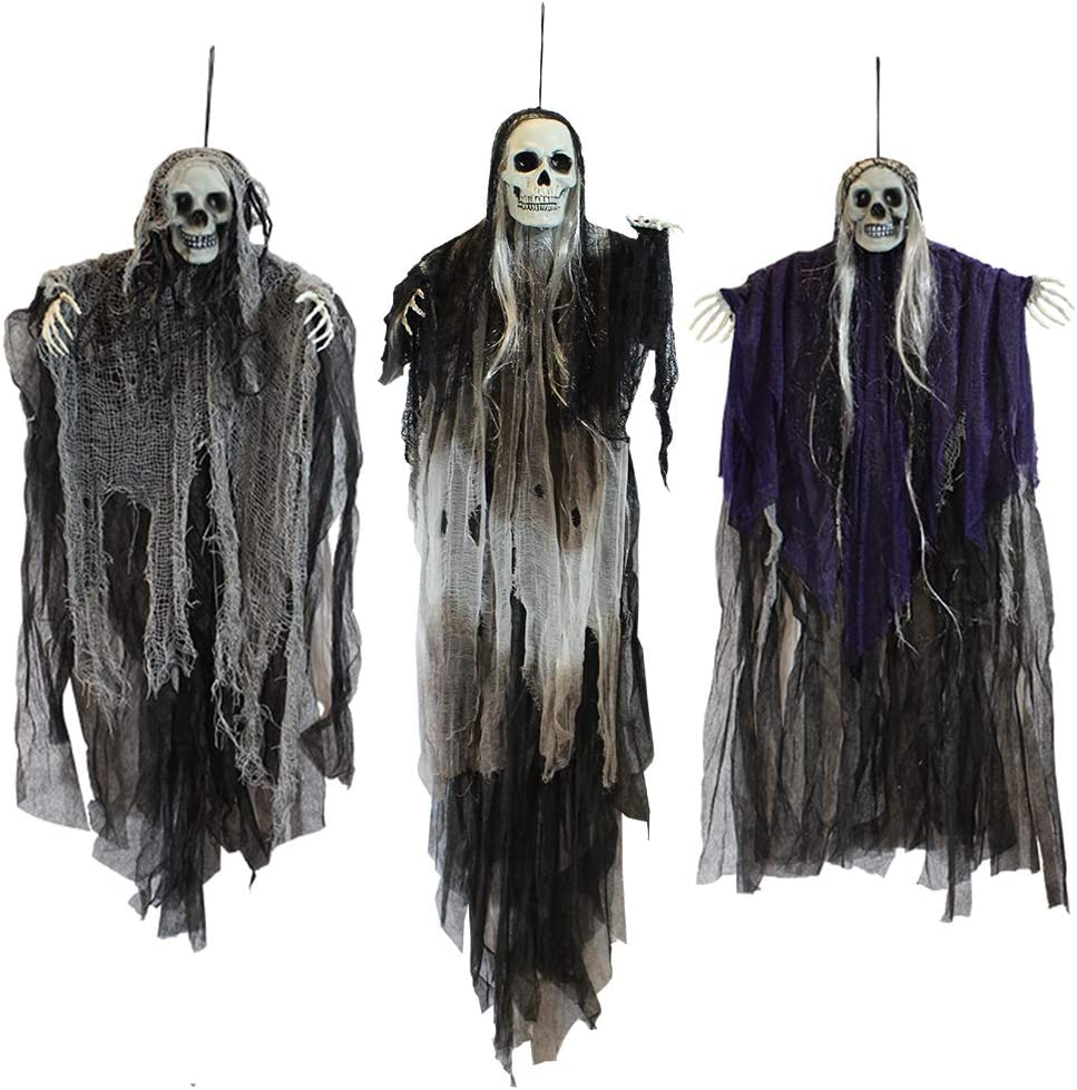 JOYIN 3 Pack Hanging Halloween Skeleton Ghosts Decorations, Grim Reapers for Best Halloween Outdoor Decorations image number 2