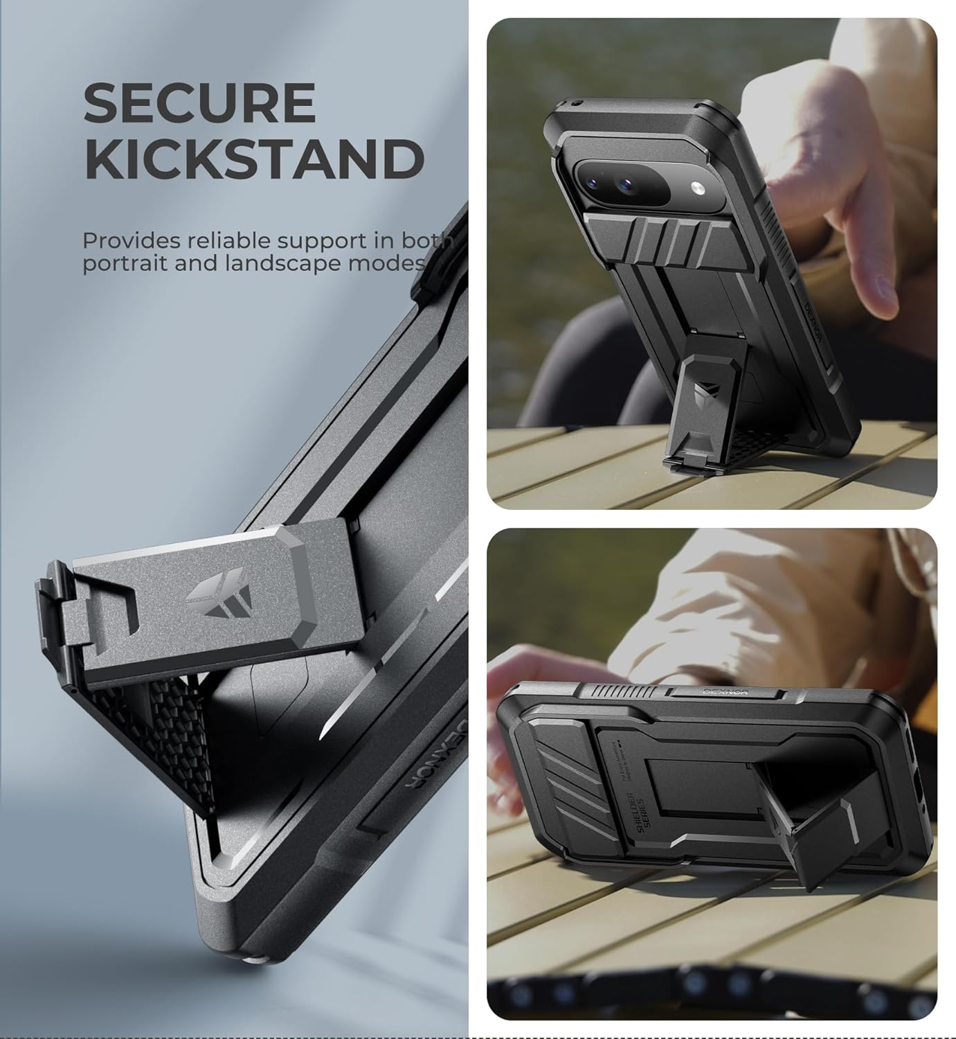 Dexnor for Google Pixel 9 Case with Built-In Slide Camera Cover & Screen Protector & Kickstand, Heavy-Duty Shockproof Rugged Case Full-Body Bumper Protective Cover - Black