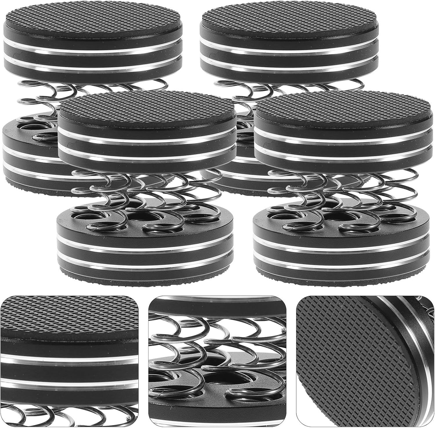 STAHAD 4Pcs Black Speaker Isolation Feet Pads Spring Vibration Dampers for Hifi Audio Equipment Subwoofer Stand Pads Soundproof Shock Absorption Feet for Home Audio Systems