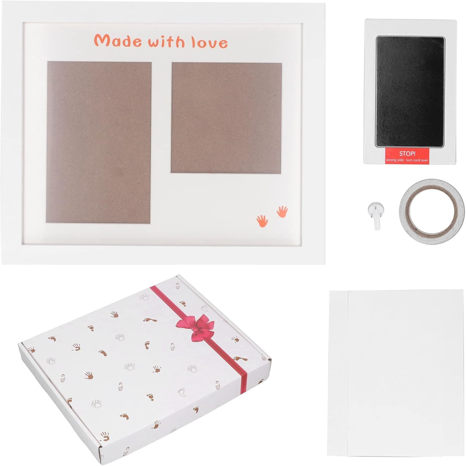 Baby Handprint Footprint Maker Kit, Baby Handprint Footprint Maker Kit Photo Frame Black Ink Keepsake Newborn Imprint Set (White Photo Frame) image number 5