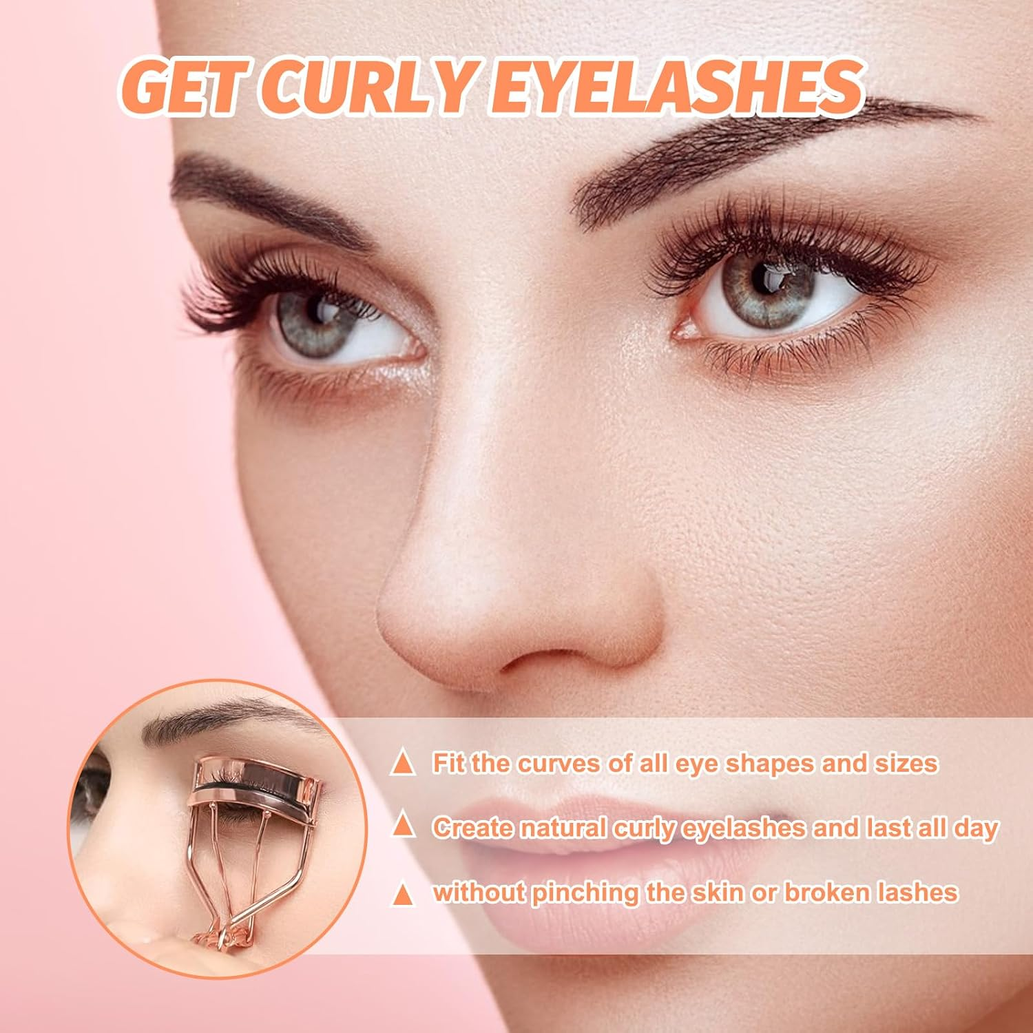 Eyelash Curler Set - Upper and Lower Lash Curlers with 6 Replacement Pads - Premium Metal Eyelash Curling Tool - Elegant Gift Box Included for Stunning Lashes（Rose Gold） image number 4