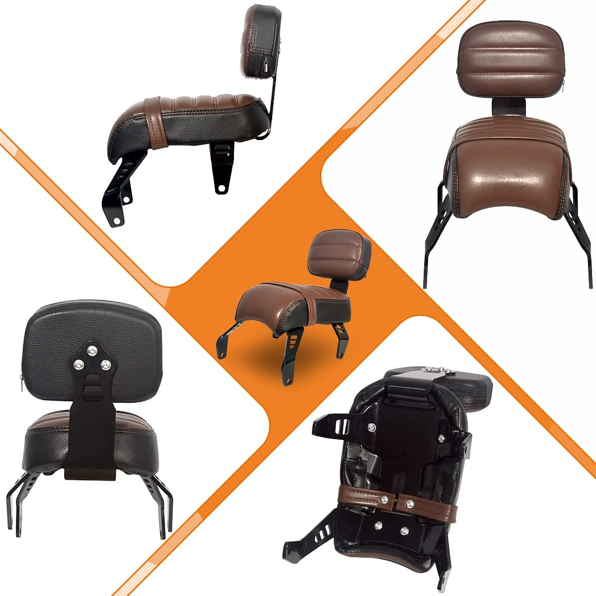 FOVPLUE Passenger Seat W/Backrest for Indian Scout Rogue/Rogue Sixty 2022-2024, Bobber Twenty/Sixty 2020-2024, ABS 2020-2024, 2018-2024, Brown image number 5