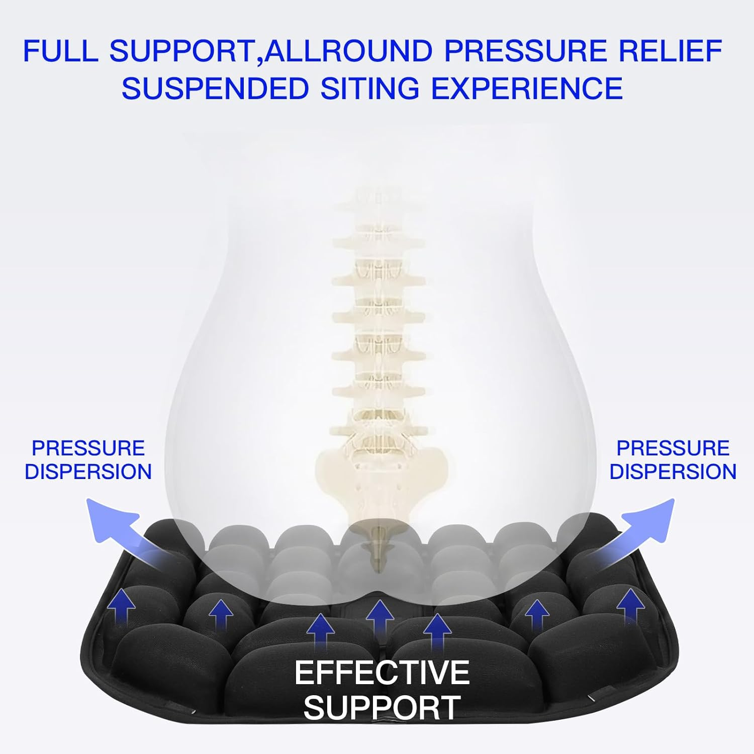 Portable Travel Cushion, 3D Air Cell Seat Cushion for Hemorrhoid and Tailbone Pain Relief, Manual Press Inflateable Seat Cushion for Long Sitting in Airplane Wheelchair, Car Set, Office Chair image number 1