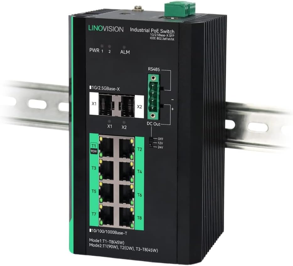 LINOVISION Industrial 8 Ports Full Gigabit Managed POE Switch with DC12~57V Voltage Input, L2 Management, RS485 Serial Port, 12/24V DC Output, BT 90W POE Output，Q-Poe and P-Poe without Interruption image number 5