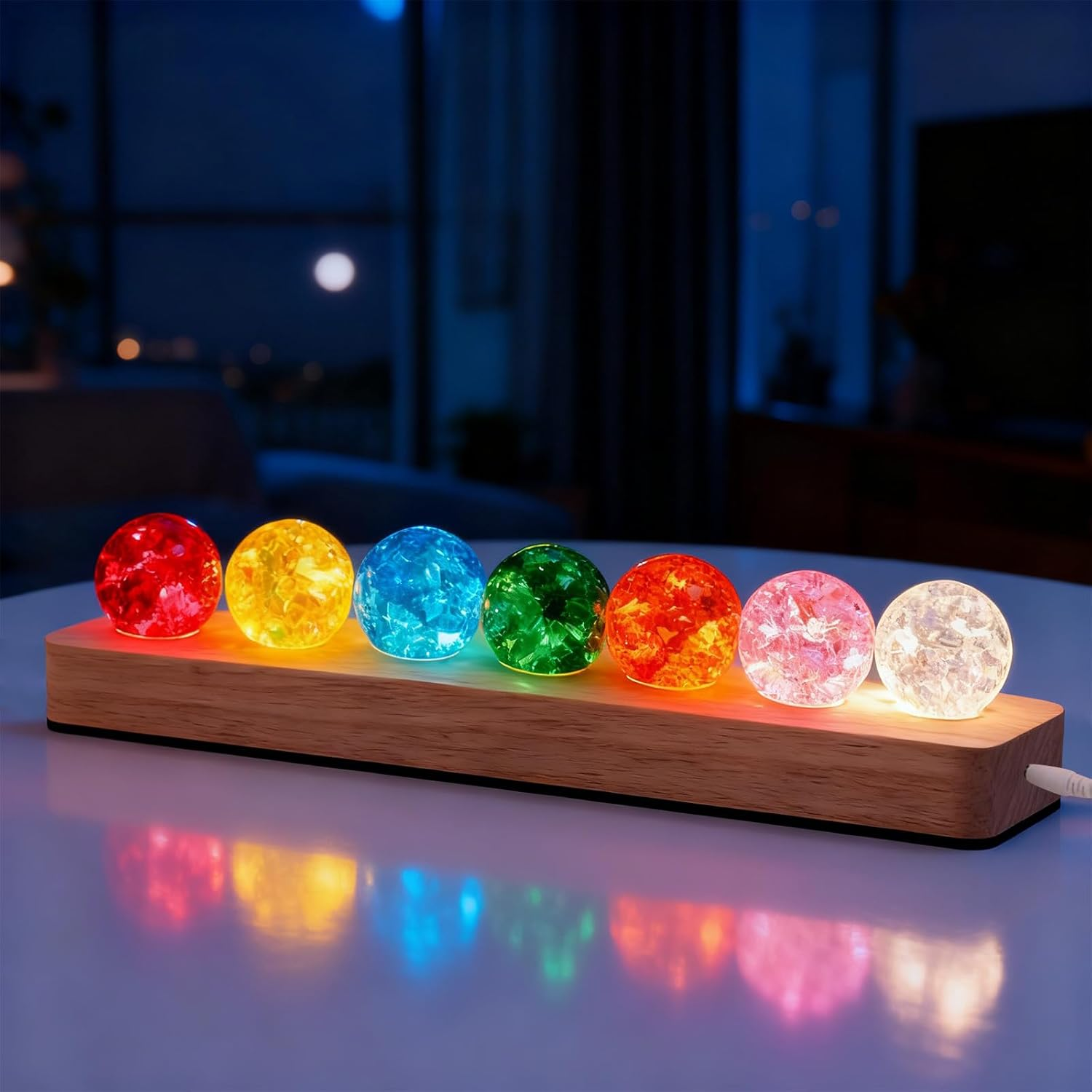 GBKDQQ 3D Crystal Ball Night Light, 7 Colours of Crystal Balls, USB 40 Mm Glass Ball with Wooden Base, Crystal Balls for Children'S Room, Boys, Girls, Bedroom Decoration and Gift image number 2