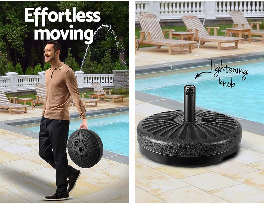 Instahut Outdoor Umbrella Base Black Pod Pole Stand Holder, Garden Beach Patio Offset Sun Home, 23Kg Capacity Filled with Sand or Water 51X12Cm image number 2