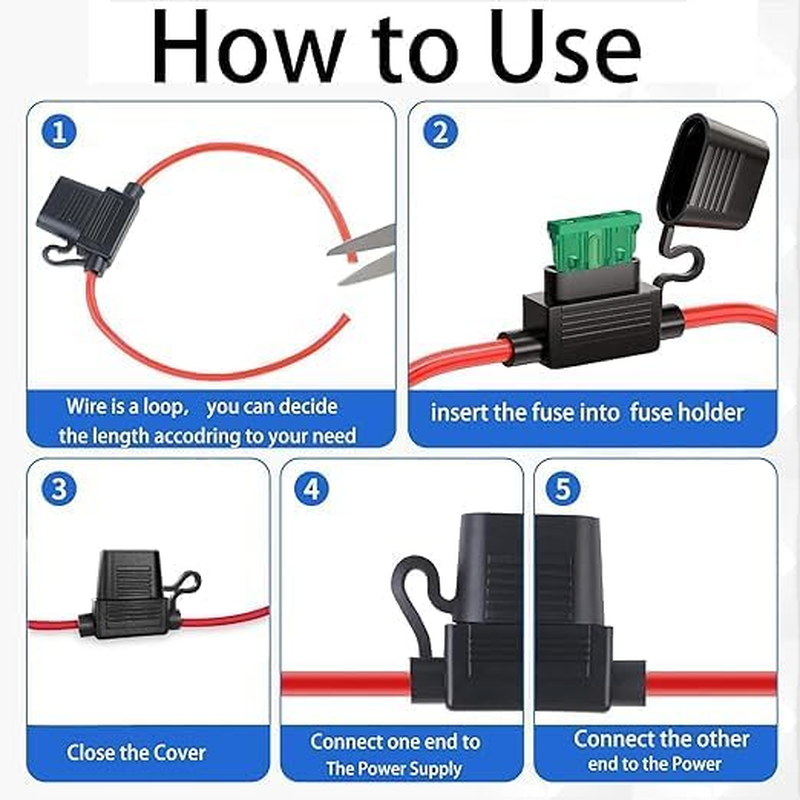 10 AWG Waterproof ATC/ATO Inline Fuse Holder with 24Pcs Standard Car Fuses (15A, 20A, 25A, 30A, 35A, 40A), 4 Packs of Automotive Replacement Fuses image number 1