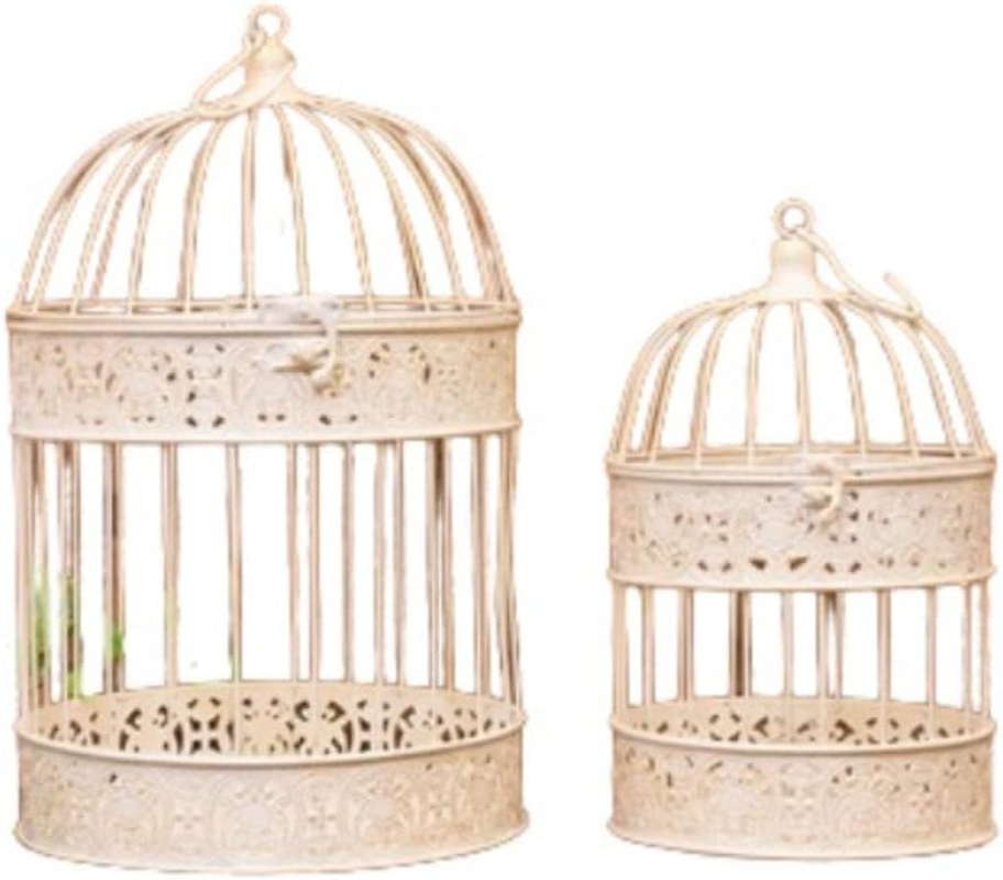 Akizuki Boeki Florist Bird Cage, round S/2, Antique White, L: W9.8 X D9.8 X H18.5 Inches (25 X 25 X 47 Cm), M: W 7.5 X D 7.5 X H 14.6 Inches (19 X 19 X 37 Cm), NBC302RD-W image number 1