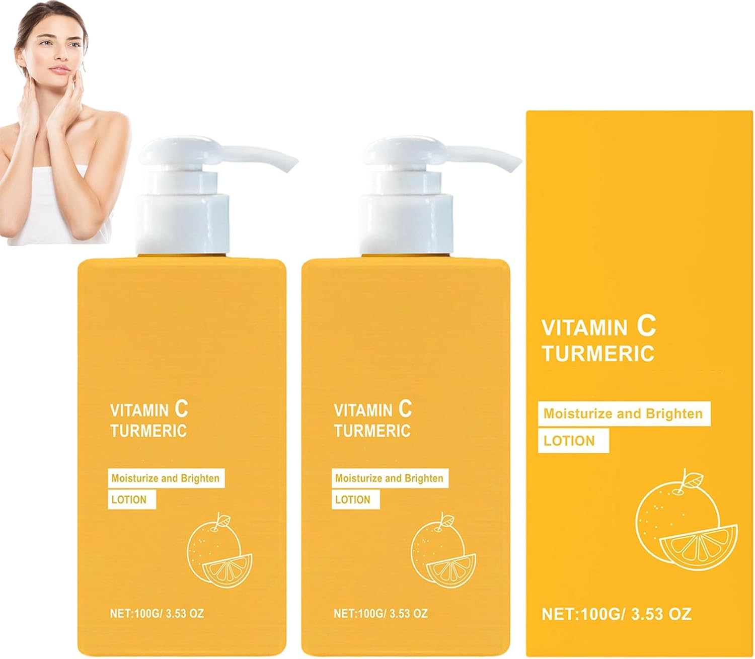Turmeric & Vitamin C Face Body Moisturizer Lotion, Anti-Aging Firming Body Lotion for Dry Skin, Firming, Brightening, Even Skin Tone, Removing Dark Spots, All-Day Protection (2Pcs)
