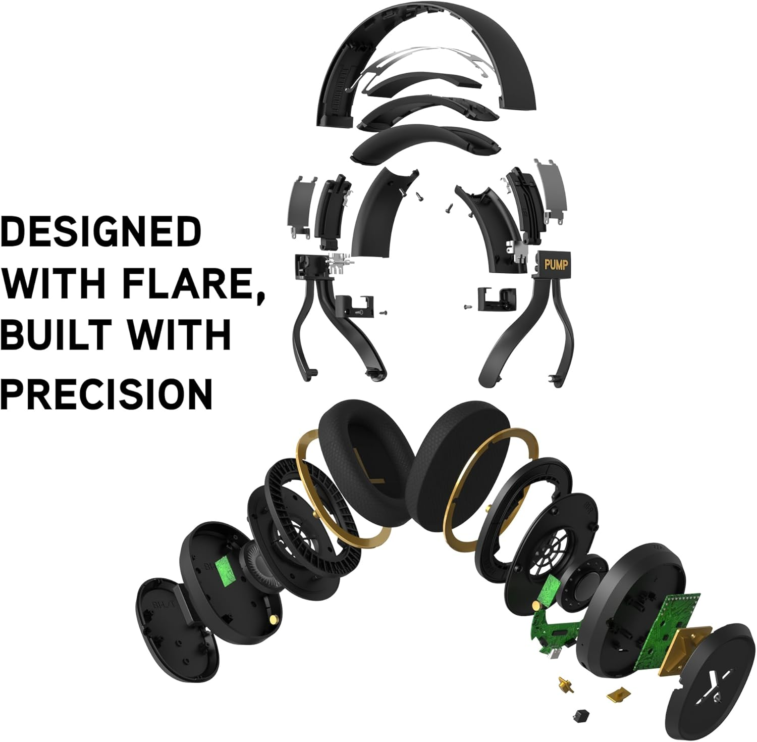 Blueant Pump X - the Gym Headphones | Sports Headphones | Cushioned & Cooling Ear Pads | (ANC) Active Noise Cancelling/Advanced Transparency | Wireless | up to 58Hr Play Time (Black | Gold) - White | Gold image number 3