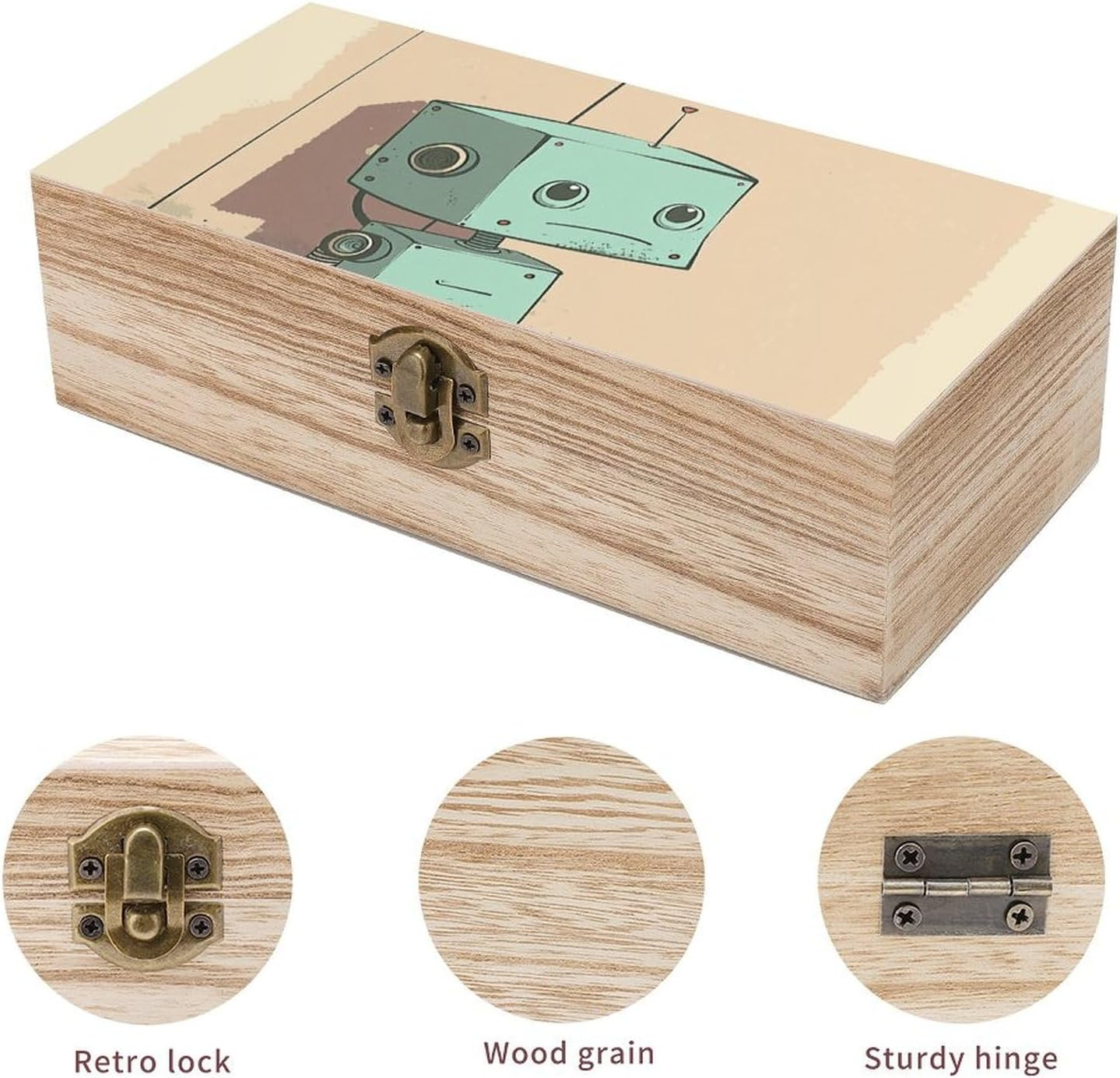 Robot in the Corner Wooden Box Wood Wedding Keepsake Boxes with Lids Small Decorative Boxes Lightweight Wooden Memory Storage Box for Crafts Keepsakes Jewelry Photo Letter Storage image number 2