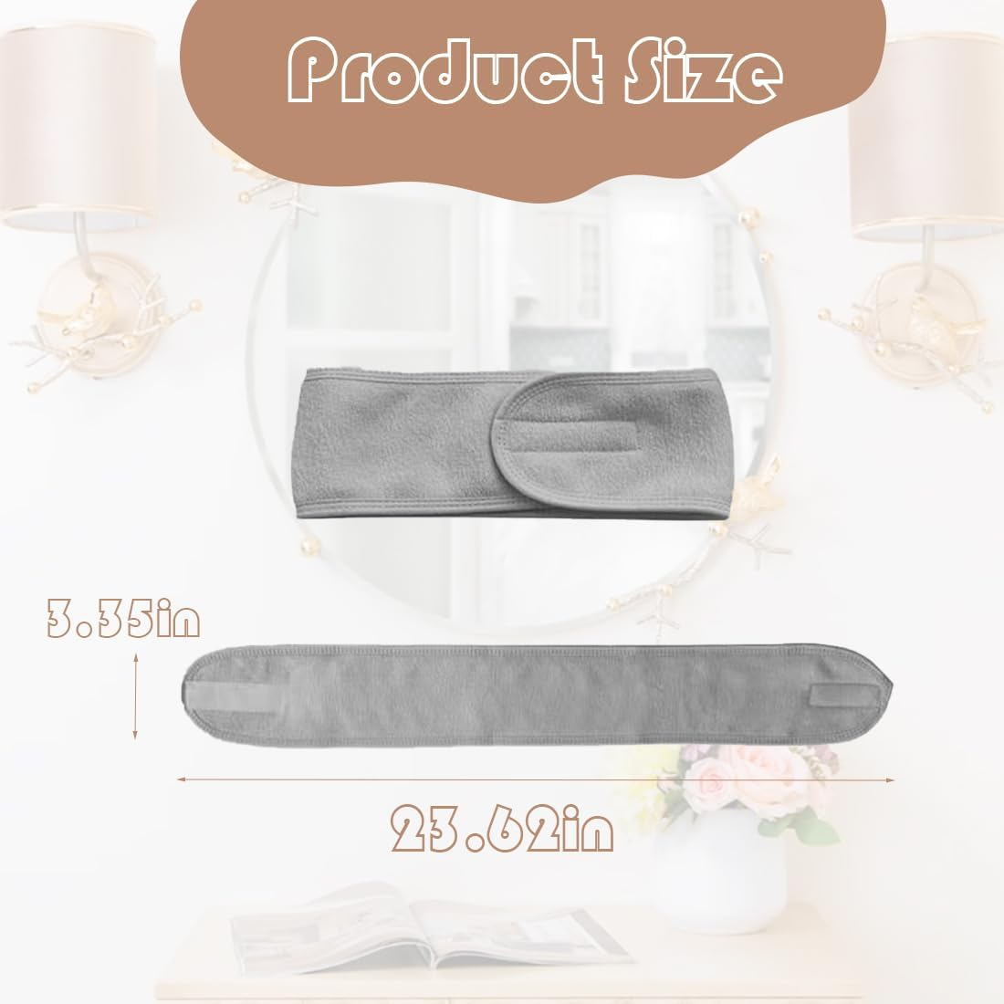 Pack of 3 Hair Bands, Cosmetic Headbands, Make-Up, Shower, Bath, Wrap, Sports Headband, Terry Towelling, Adjustable Stretch Towel with Magic Tape (Black, White And image number 1