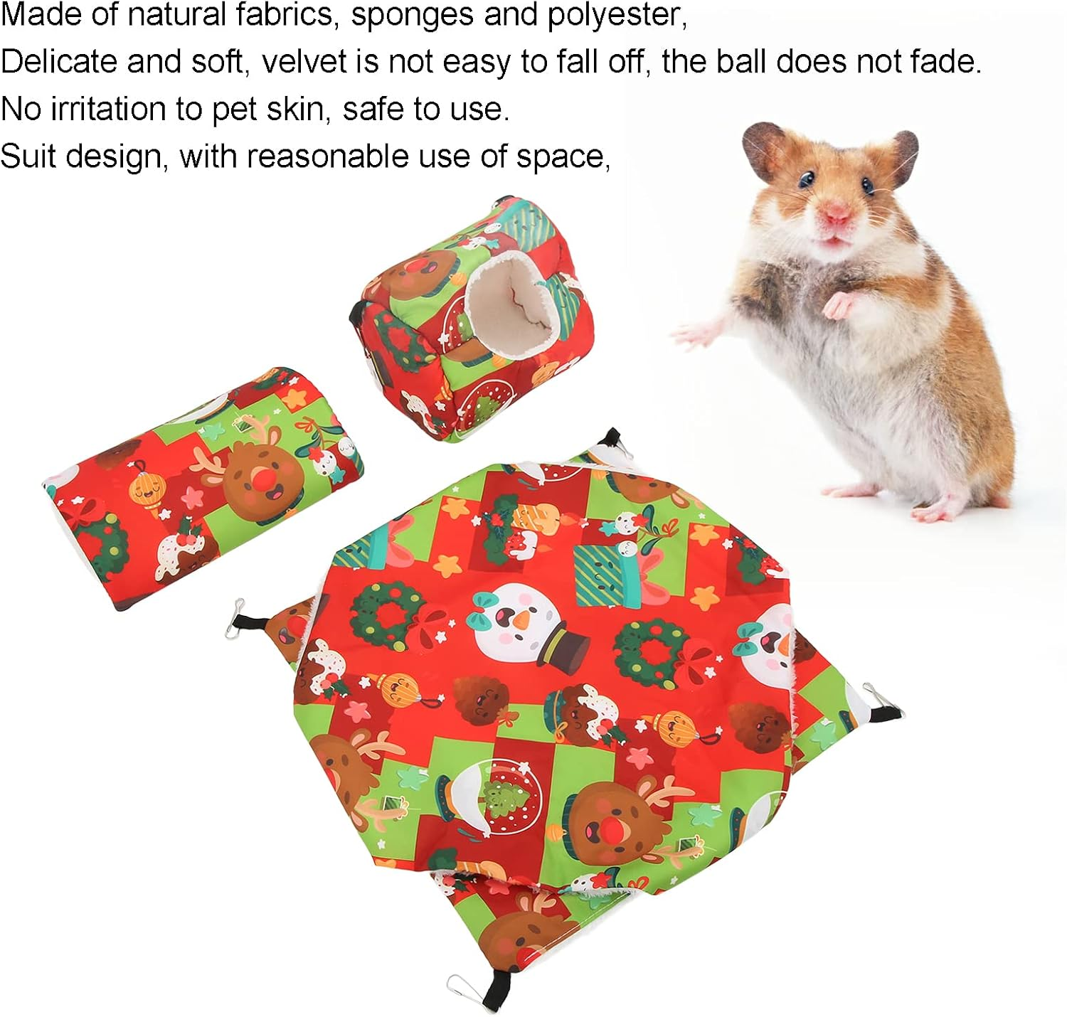 EVTSCAN Guinea Pig Cage Hammock Set Hanging Tunnel Hammock for Rat Ferret Small Cat 3Pcs(Red)