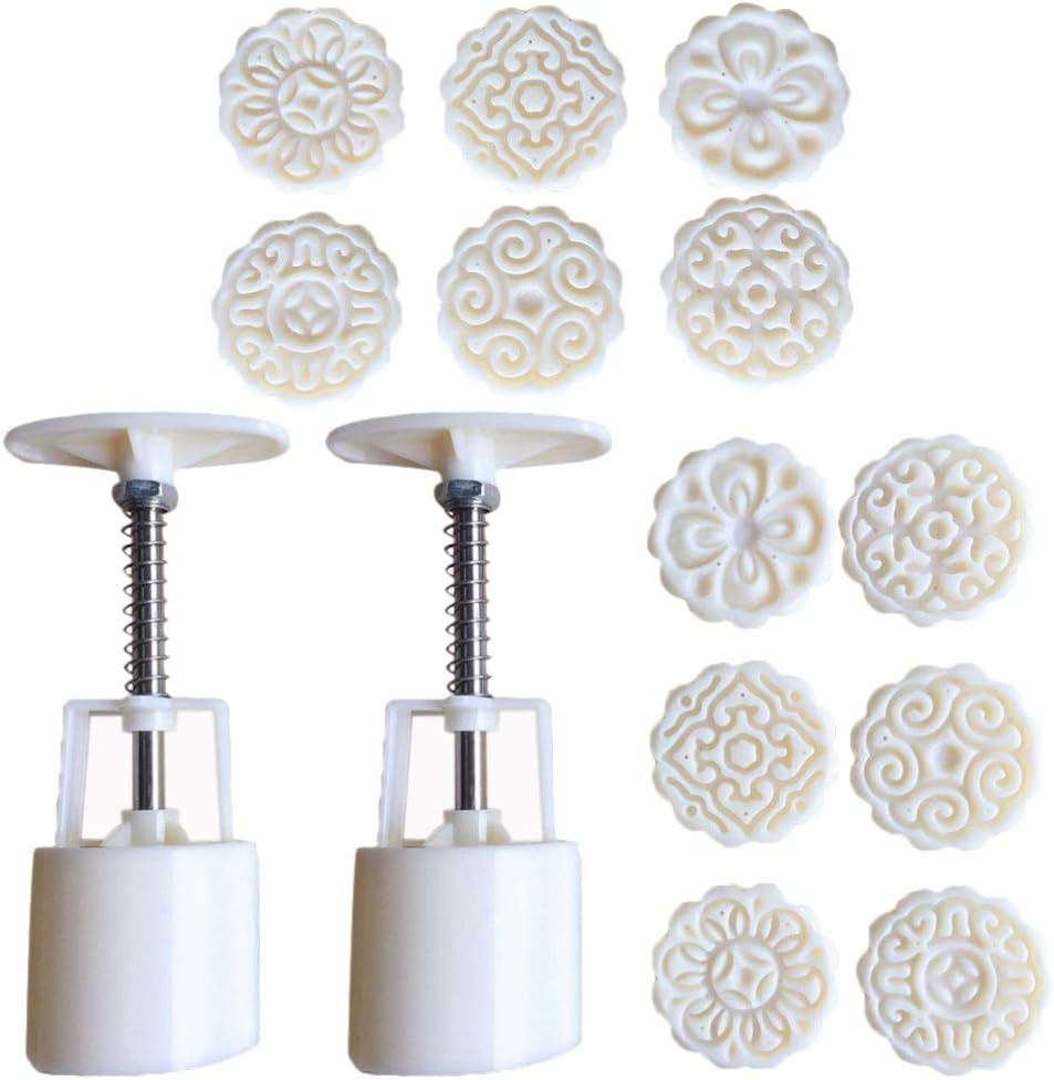 2 Set Baking Mooncake Mold Cake Cookie Mold Stamp Cake Puck Mold Cookie Stamps Festival Cake Mould Hand Press Christmas Decor Moon Cake Mold Plastic Green Bean Cake Party Supplies image number 1