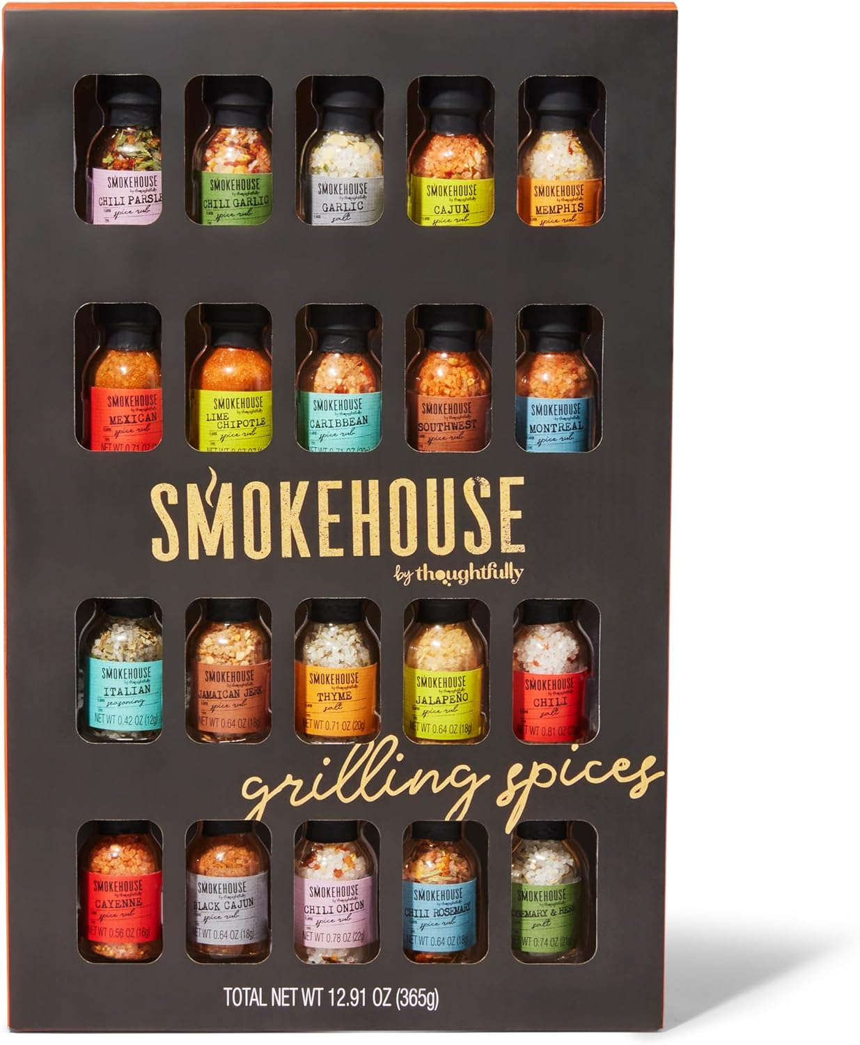 Smokehouse by Thoughtfully, Gourmet Ultimate Grilling Spice Set, Grill Seasonings and Rubs Gift Set, Flavours Include Chili Garlic, Italian Seasoning, Cayenne Spice Rub and More, Pack of 20 image number 1