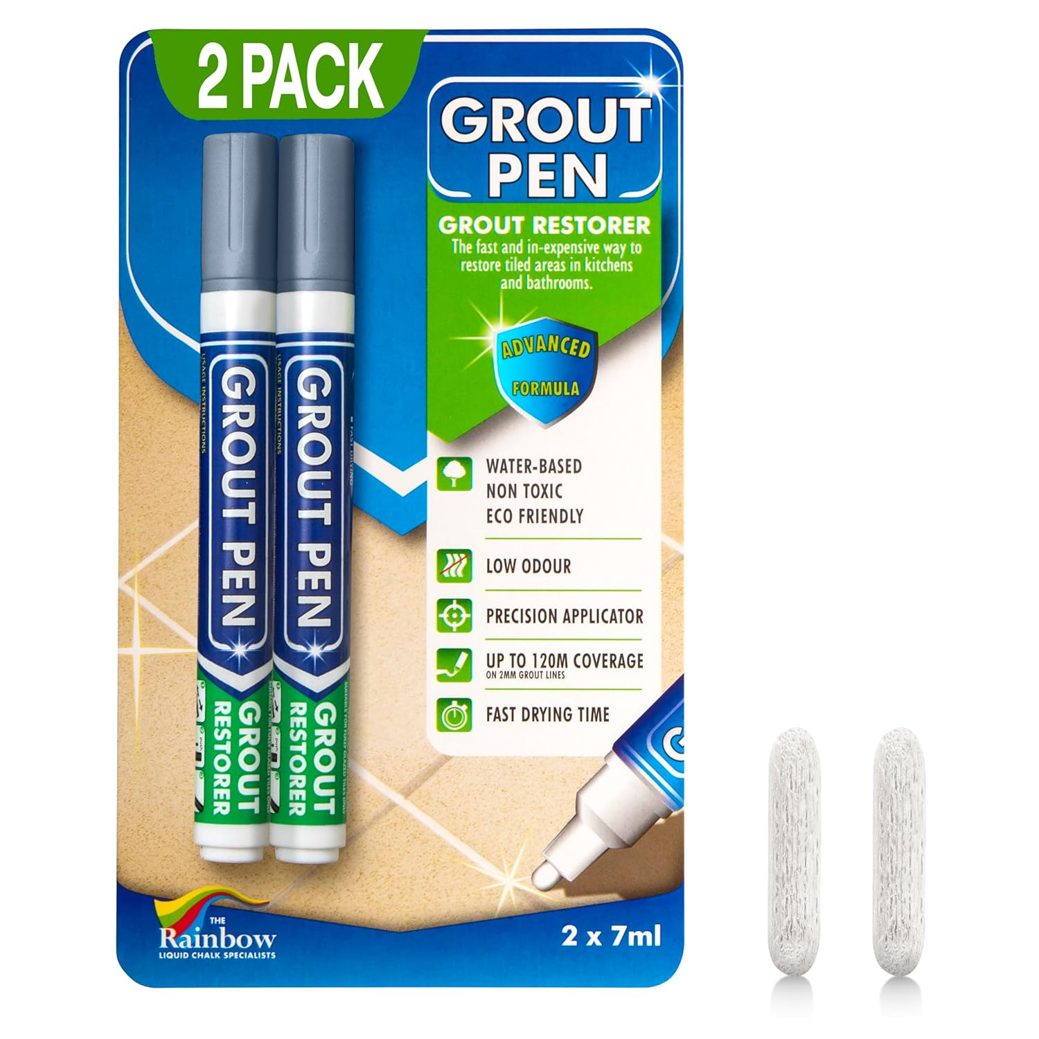 Twin Pack (Grey) Grout Pen - Designed for Restoring Tile Grout in Bathrooms & Kitchens image number 2