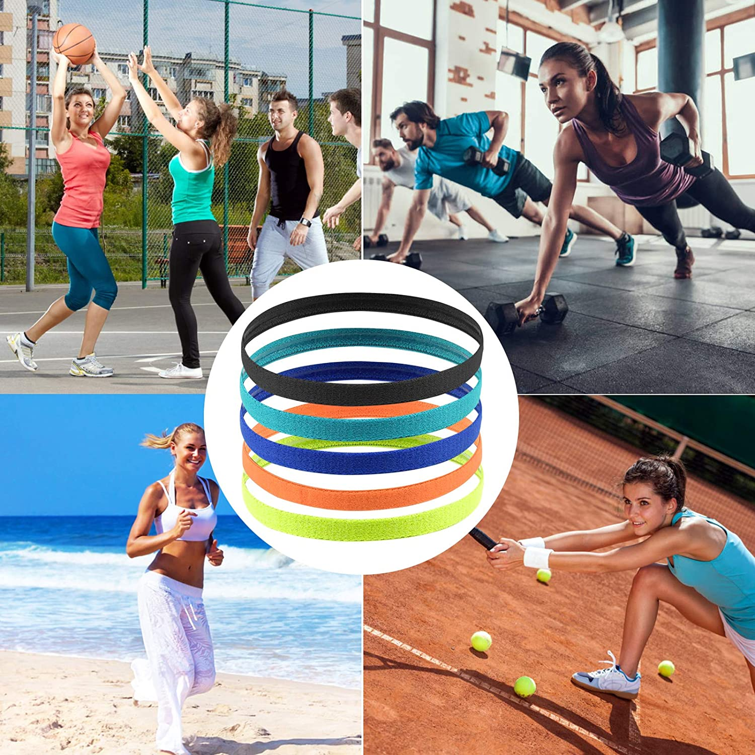 Avodova 5 Pcs Sports Headband Kids, Elastic Non-Slip Sports Hairbands for Boys & Girls, Unisex Fitness Headband image number 5