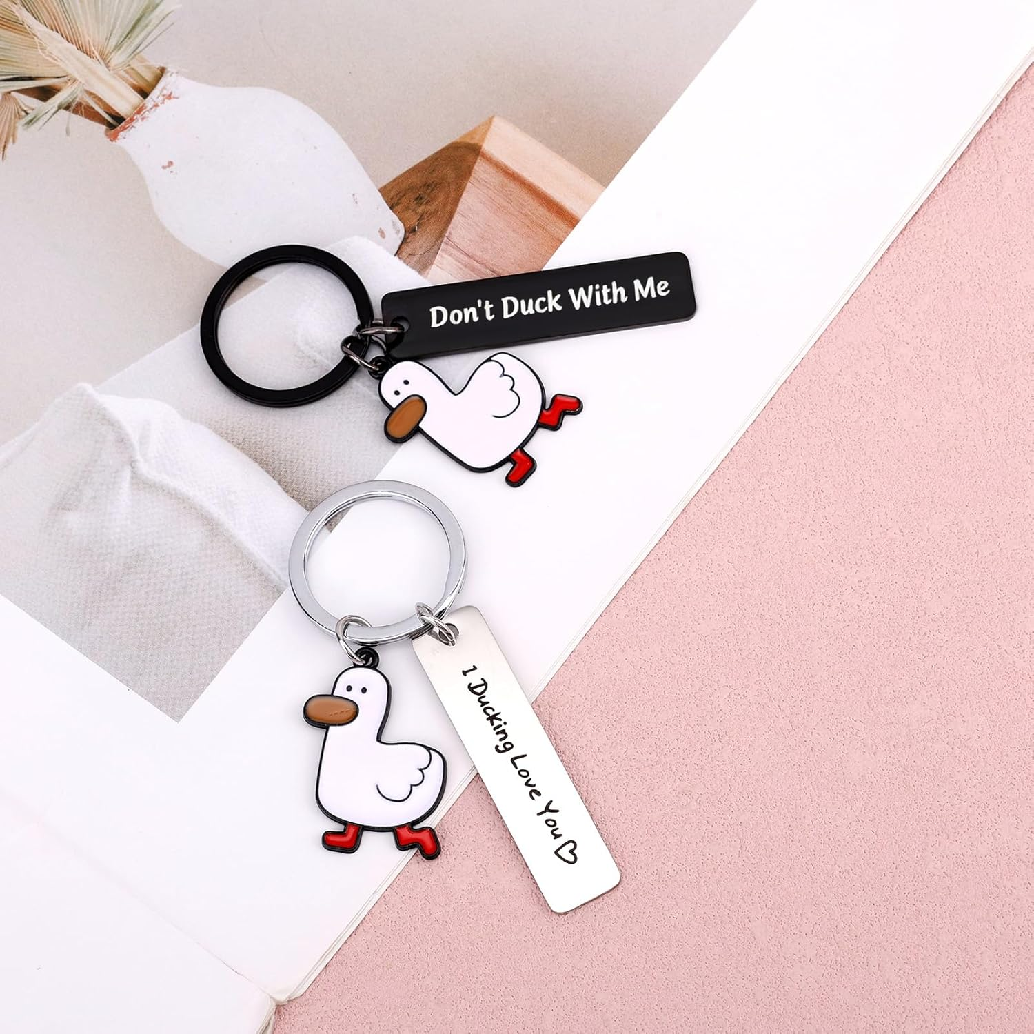 Penitue 2Pcs I Ducking Love You Keychain, Cute Metal Duck Keychain for Couples Boyfriend Girlfriend Christmas Birthday Anniversary image number 2