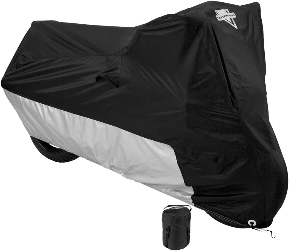Nelson-Rigg Deluxe Motorcycle Cover, Weather Protection, UV, Air Vents, Heat Shield, Windshield Liner, Compression Bag, Grommets, Medium Fits Sport Bikes and Small Cruiser Motorcycles