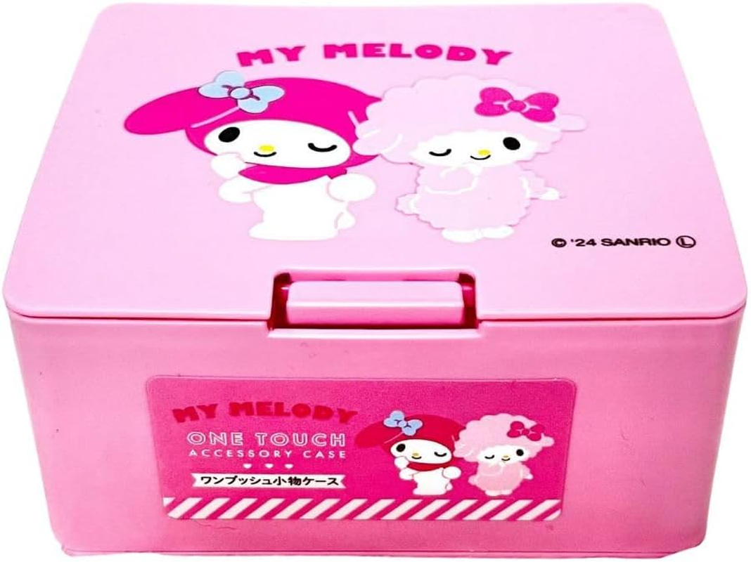 Can Do My Melody One Push One Touch Open Type Lid Accessory Cosmetics Case Box W4.2 &times; H3.5 &times; D2 Inch,Multicolor, Japanese, Pink, Pink, Small Case image number 1