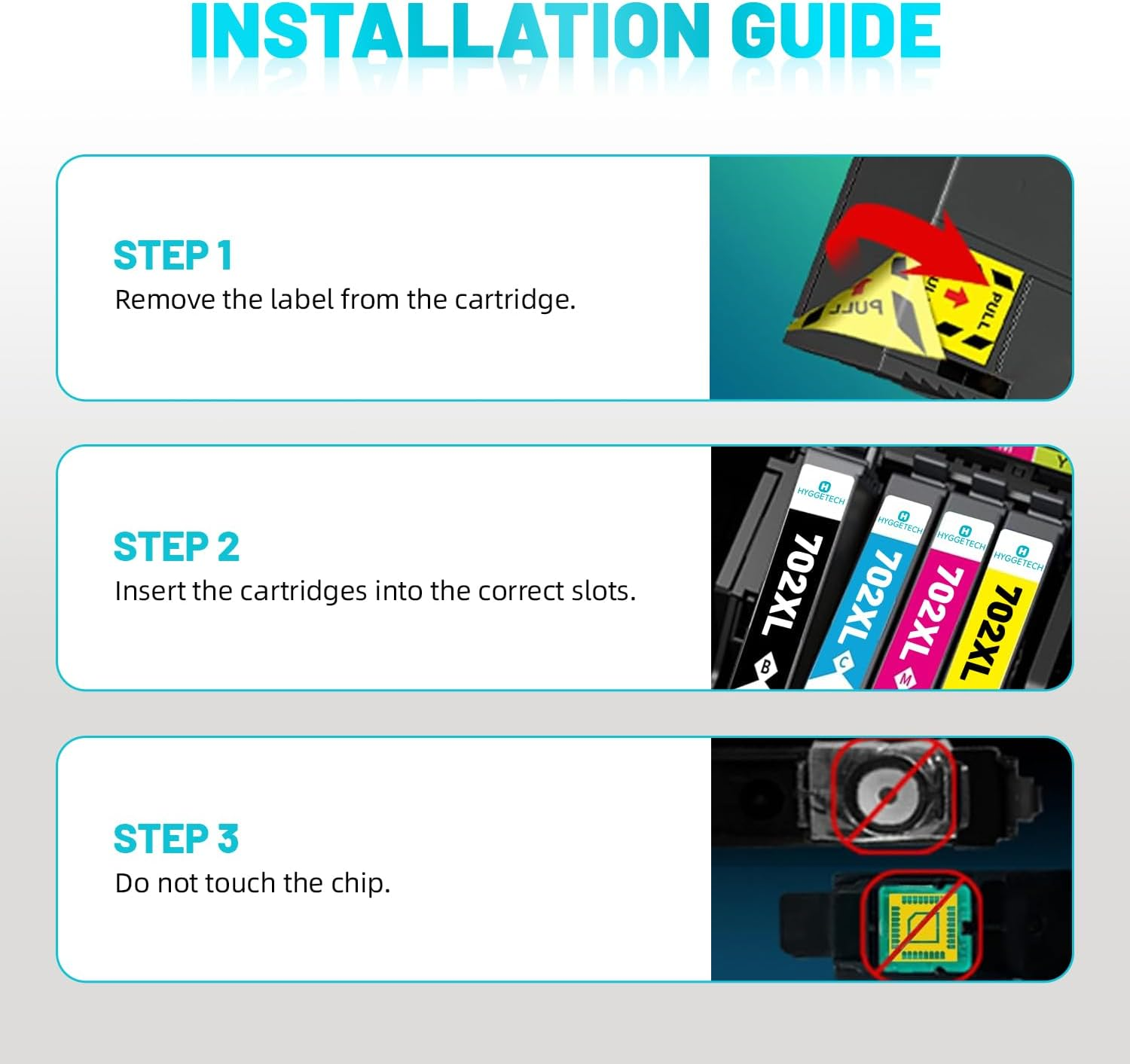 702XL Ink Cartridges Compatible with Epson 702XL Ink Cartridges Use for Epson Workforce Pro WF-3720 WF-3725 WF-3730 Printer (2Black Cyan Magenta Yellow, 5 Pack) image number 3
