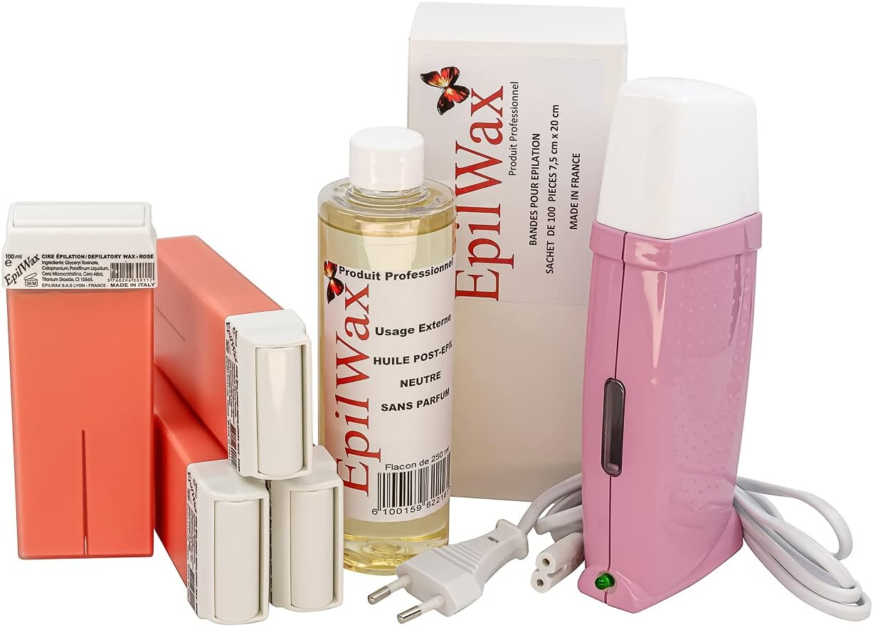 Epilwax Royal Depilatory Kit Complete With: Professional Wax Heater 4 Roll-On Wax 100 Ml Vanilla, 100 Depilatory Strips, 1 Bottle of 250 Ml after Wax Oil (Royal Vanilla Series 4)