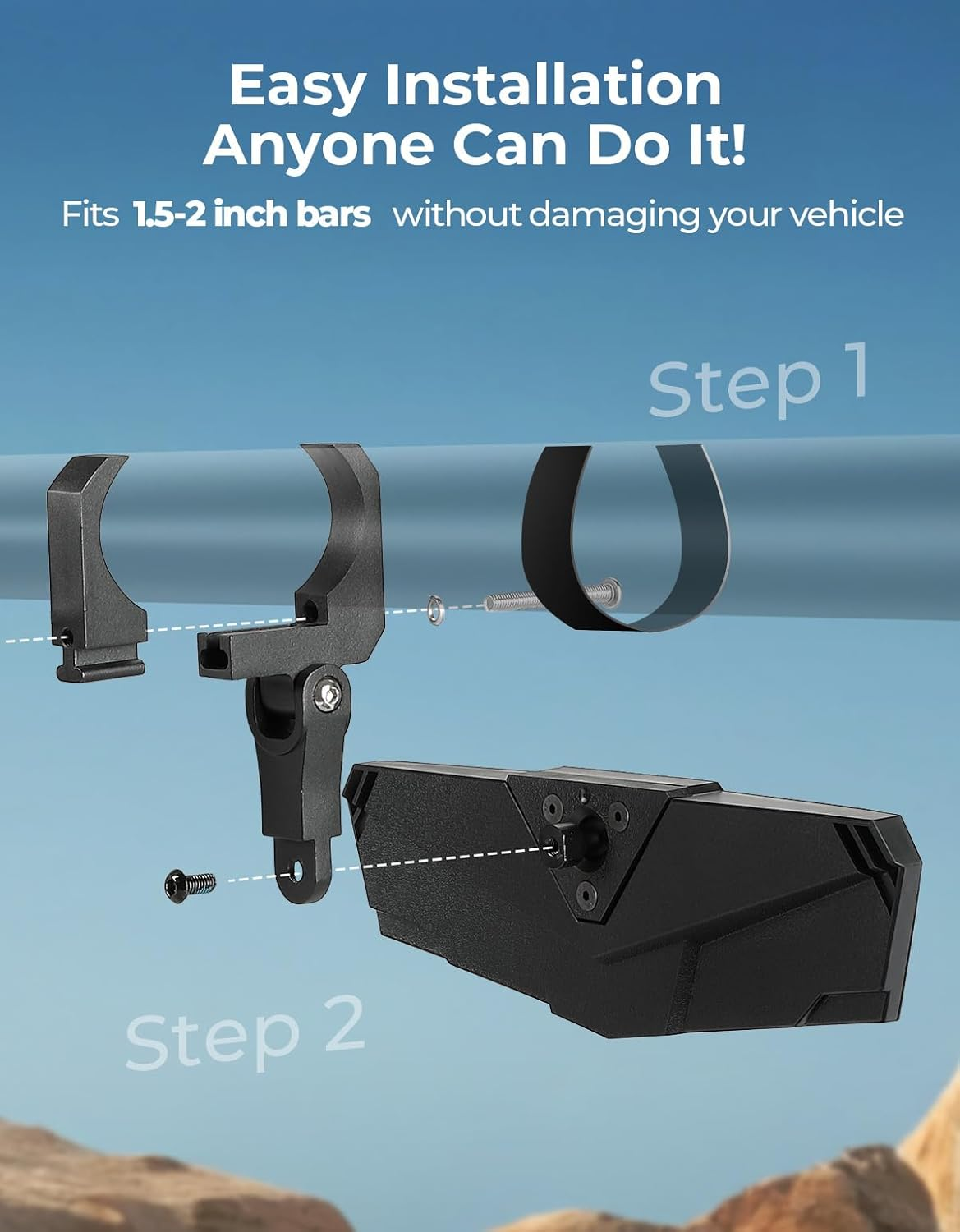 KEMIMOTO UTV Rear View Mirror, SXS UTV Mirror Clear View with 1.5-2 Inch 360&deg; Adjustable Low Profile Aluminum Clamp Compatible with Polaris RZR 1000 Pioneer Talon Kawasaki KRX Mule Can Am X3 Zforce image number 6