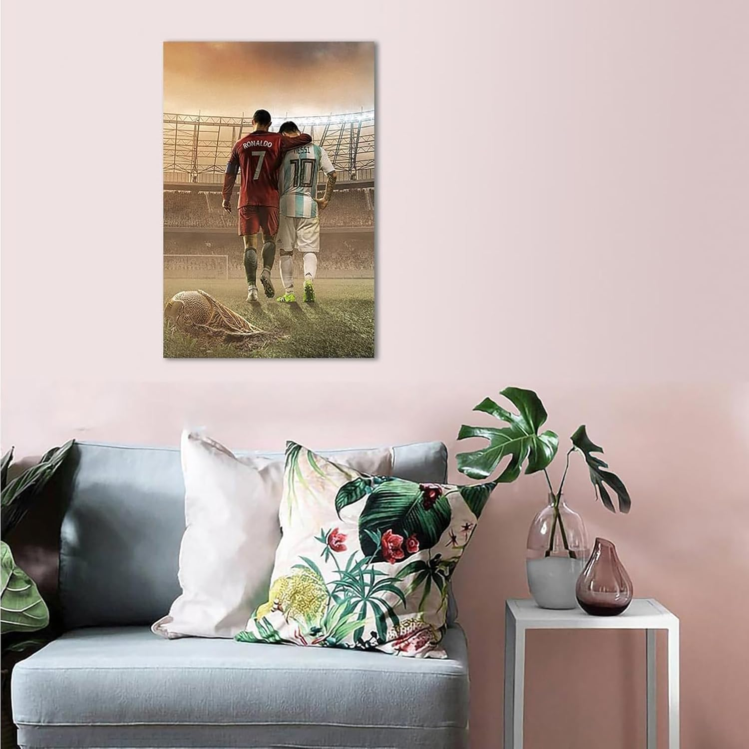 Inspirational Football Poster, Motivational Soccer Star Canvas Mofanmi Art Football Stars Cristiano Ronaldo and Lionel Messi Canvas Poster Art Wall Decor (12In&times;18In, Unframed, Messi and Ronaldo) image number 1