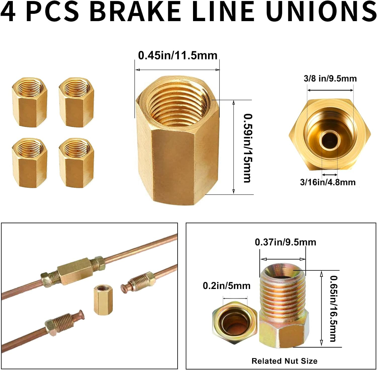 Muhize Brake Flare Tool Kit - Upgraded 1/4 Inch Brake Repair Kit (25 Feet), Corrosion Resistant Copper Brake Tubing + Flaring Tool, 16 Braking Fittings & 4 Unions image number 5