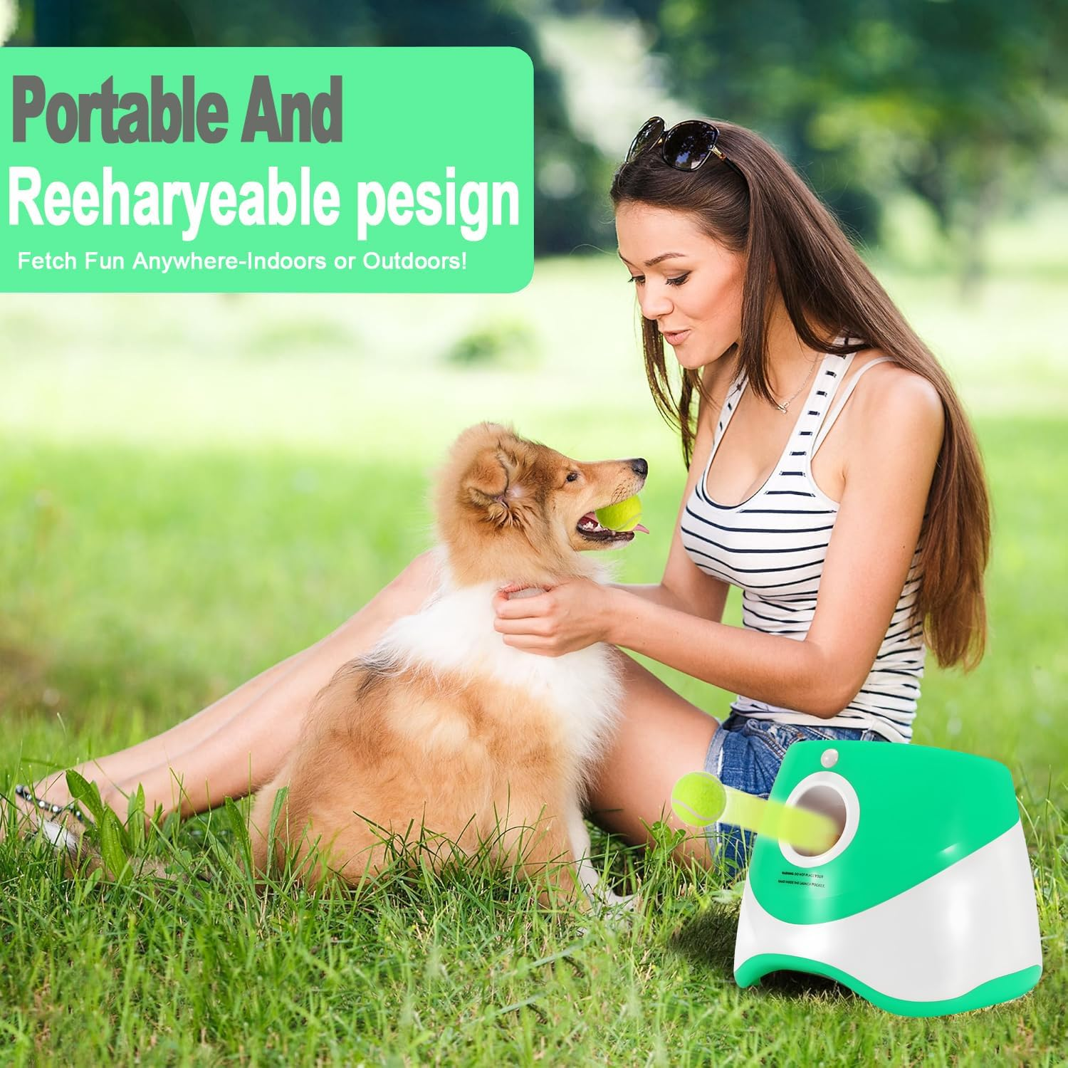 Dog Ball Thrower Launcher, Automatic Ball Launcher with 12 Mini Tennis Balls, 3 Adjustable Distance Settings, Interactive Dog Toys Tennis Ball Launcher for Indoor and Outdoor