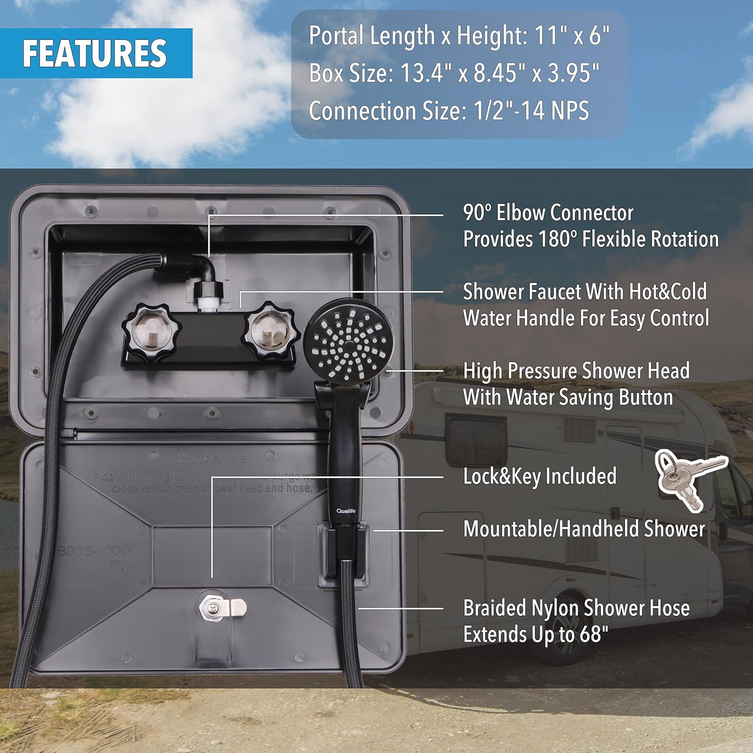 RV Outdoor Shower Exterior Shower Box Kit for RV, Camper, Van, Travel Trailer, Motorhome and Boat, Black image number 6