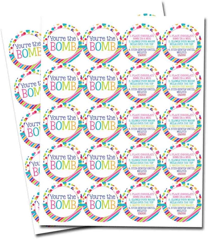 You'Re the Bomb Colorful Polka Dots Hot Cocoa Bomb Sticker Labels, Total of 40 2" Circle Stickers (20 Sets of 2) by Amandacreation image number 4