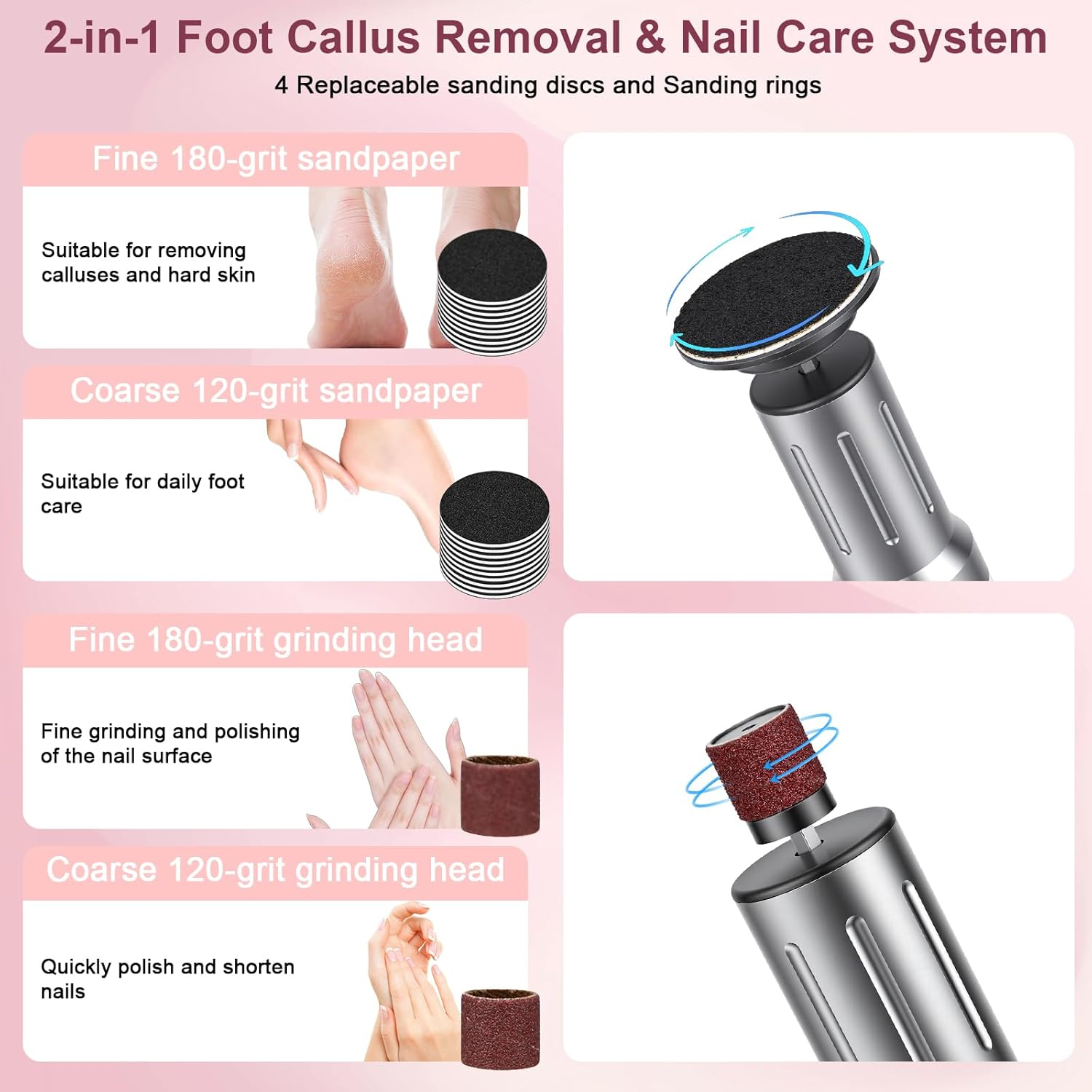 Glovios Electric Callus Remover with LED Display, 2 in 1 Professional Callus Remover Set with Foot Files and Nail Polisher, 6 Speeds, Foot Care Set for Dead Hard Skin image number 1