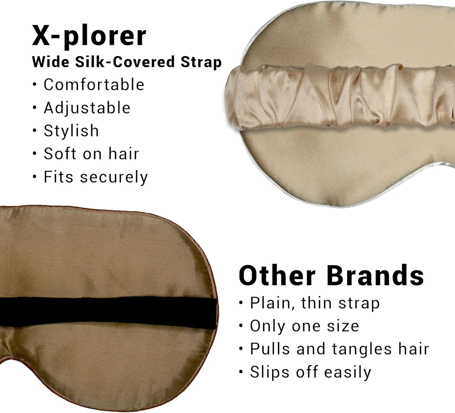 X-Plorer Premium Silk Eye Mask (Travel Edition) | OEKO-TEX Certified, Natural, 99% Darkness, Adjustable Silk-Strap, for Adults and Children | Ideal Silk Sleep Mask and Travel Accessories | OCN