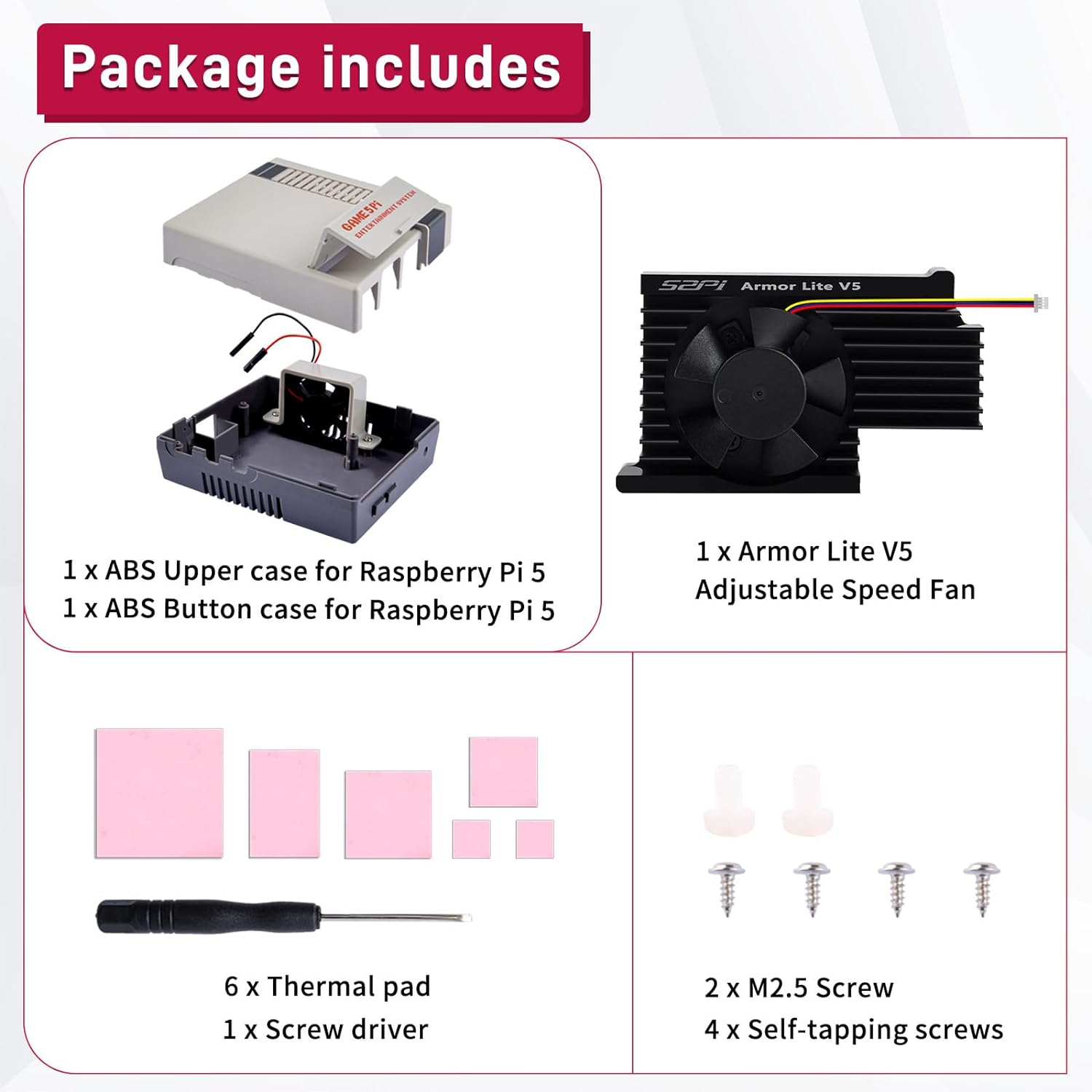 Geeekpi Game 5 Pi ABS Case with Armor Lite V5 Active Cooler Fan for Raspberry Pi 5 image number 5