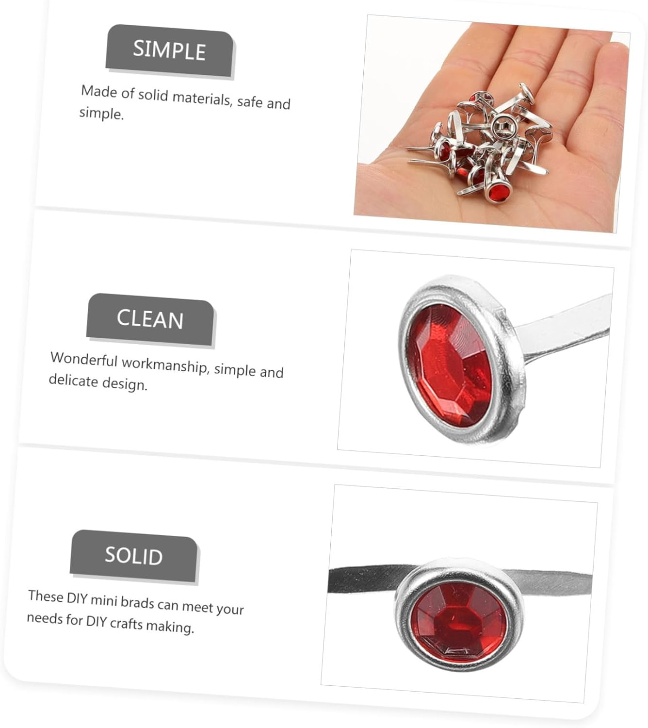 OSALADI 100Pcs Colorful round Rhinestone Brads for Boys and Girls DIY Crafts Red Metal Fasteners for Scrapbooking and Art Projects