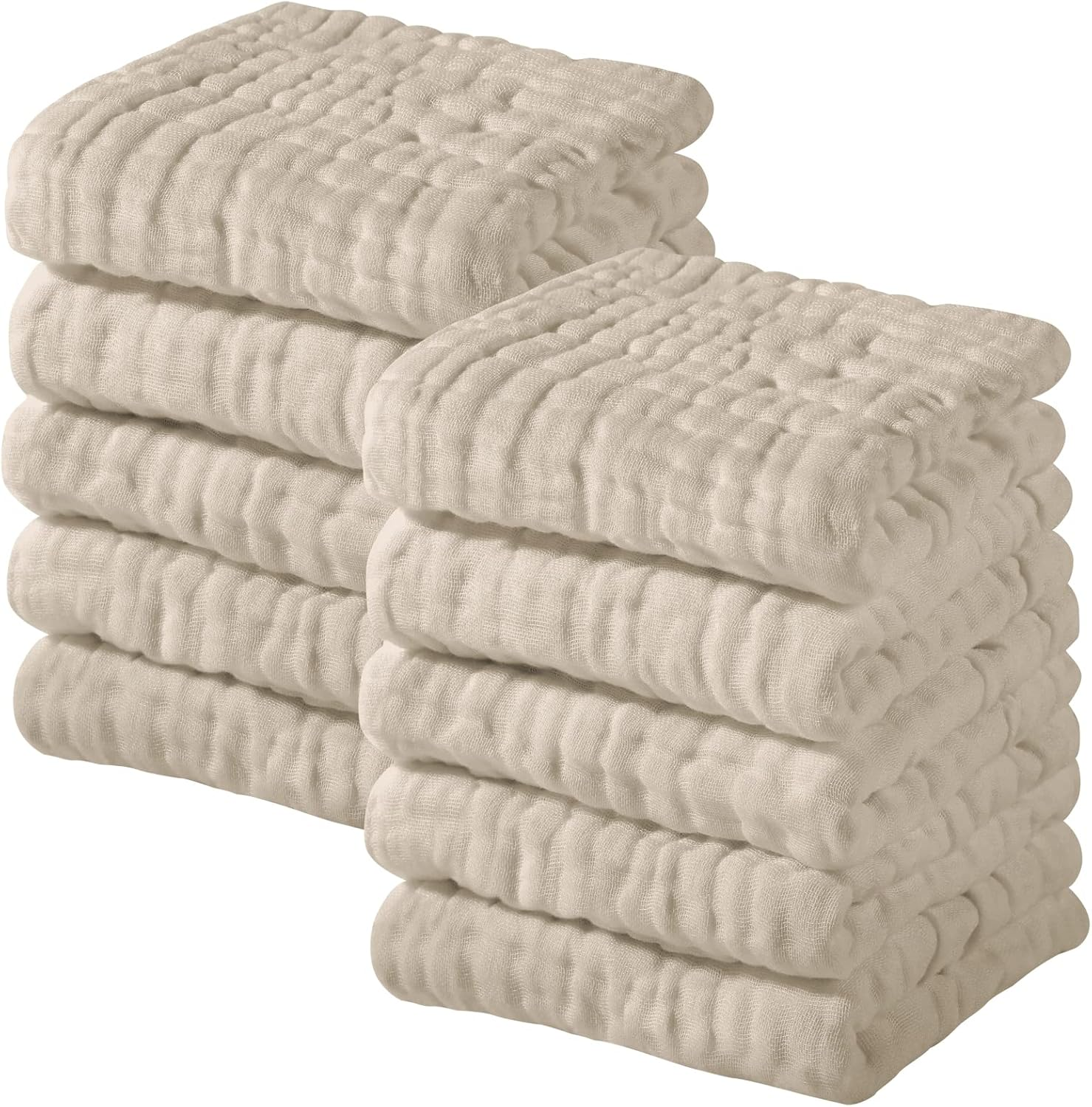 Yoofoss Muslin Baby Washcloths 100% Cotton Face Towels 10 Pack Wash Cloths for Baby 12X12In Soft and Absorbent Baby Wipes (White)