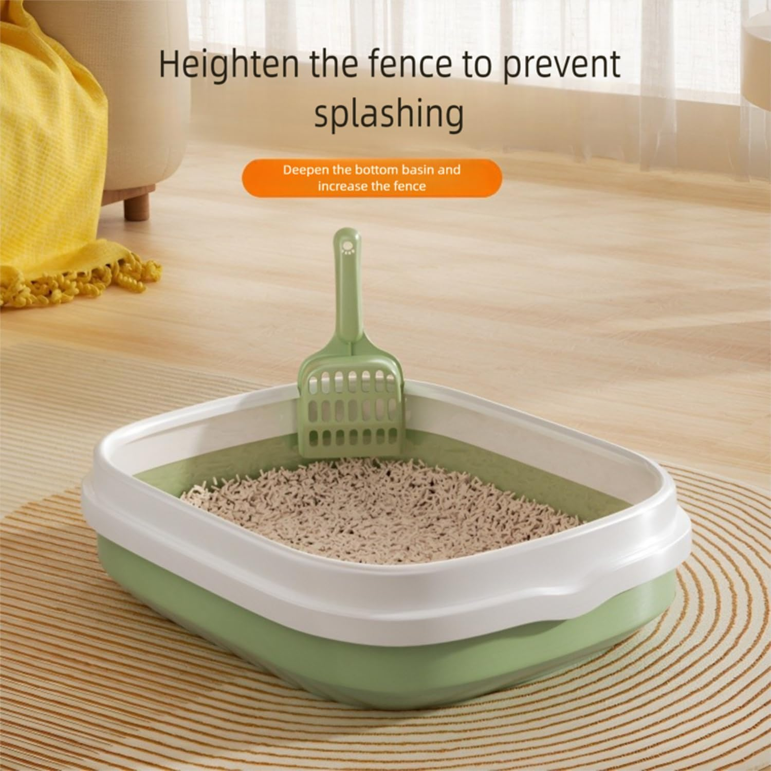 Yharnamite Kitten Small Cat Litter Box Pan with Removable Enclosure and Scoop, Low Entry Open Litter Box, Anti-Leakage Easy Clean, Kitten Toilet (Green) image number 2