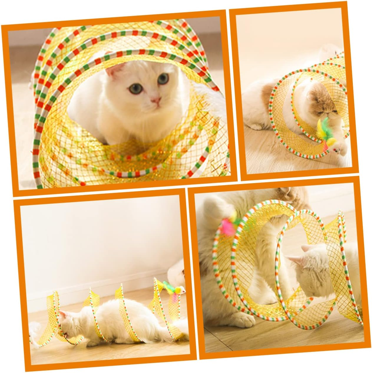 FOMIYES Cat Tunnel Toy 25Cm Spiral Folding Cat Tunnel Indoor Interactive Toys for Fun Indoor Fun and Exercise - Yellow image number 5
