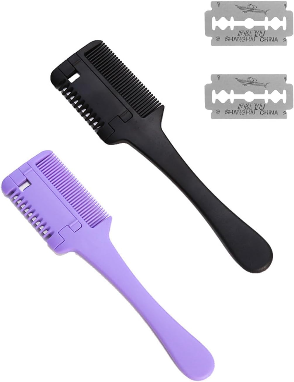 KGDUYC Pack of 2 Hairdressing Comb Thinning Scissors, Comb Thinning Hair Cutting Tools, Double Sided Haircut Trimmer, Hair Adults Children Hairdresser Home image number 2