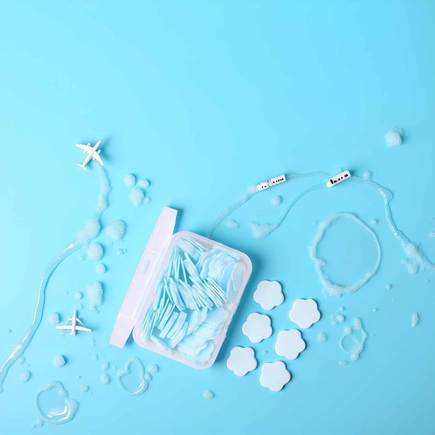 Rosojodg 100Pcs Blue Mini Portable Travel Sheets,Flower Shape Disposable Paper Soap Flakes, Cleaning Washing Hand Toiletry Paper Soap Sheets Hand Wash image number 6