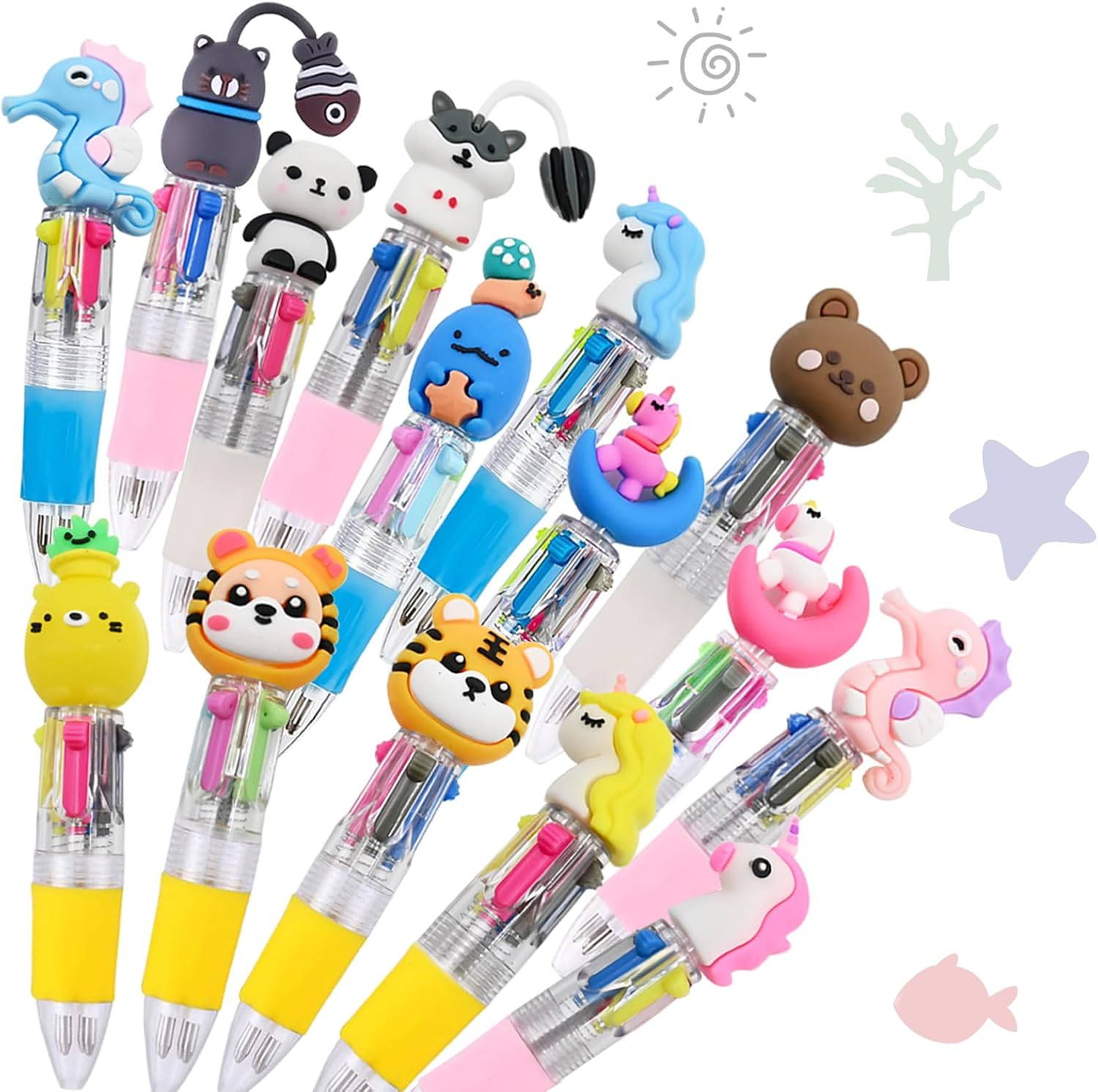 15 PCS Cute Kid'S Multi-Color Ballpoint Pens, Fun Pens for Kids, 4 in 1 Retractable Pens, Cartoon Animal Ballpoint Pens, Student Party Gifts, Classroom Rewards Party Bag Fillers image number 6