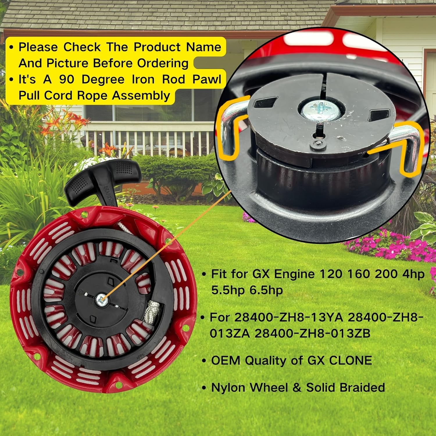 Pull Start Assembly 28400-Z4M-306ZB for Honda GX120 GX160 GX200 4.0 5.5 6.5 Hp Recoil Starter 3000 Watt Generators image number 6